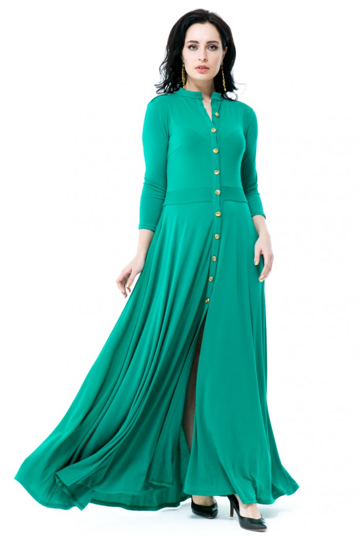 013 Платье зеленое на пуговицах 